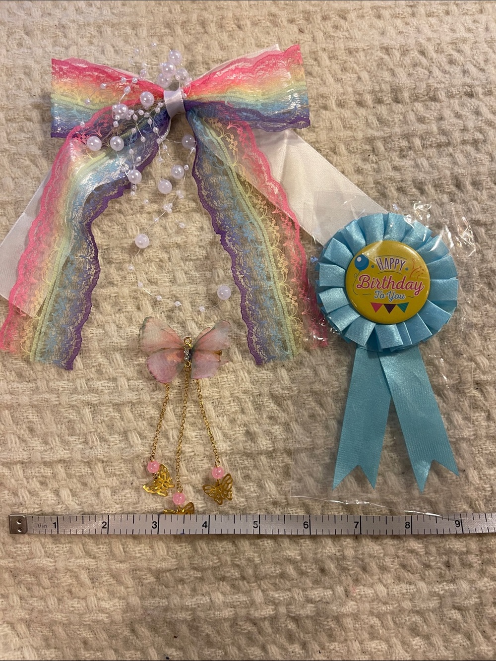 Rainbow Lace Bow Hair Clip with Pearl Accents